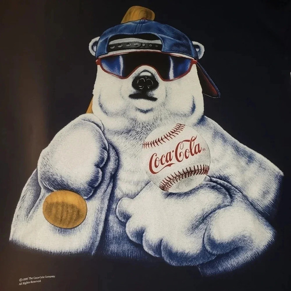 (1)Vintage 1995 Coca-Cola  Coke Polar Bear Baseball T-shirt XL Blue - Picture 3 of 6